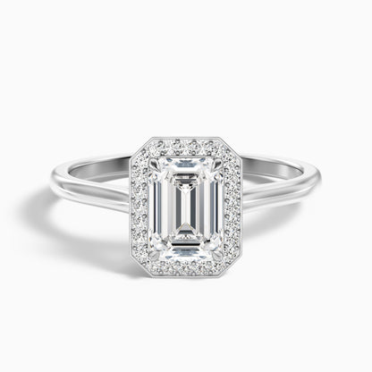 Lara 1.5 Carat Emerald Cut Halo Moissanite Diamond Ring in Platinum