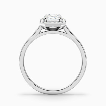 Lara 4 Carat Emerald Cut Halo Moissanite Diamond Ring in 10k White Gold