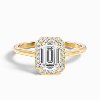 Lara 5.5 Carat Emerald Cut Halo Moissanite Diamond Ring in 18k Rose Gold