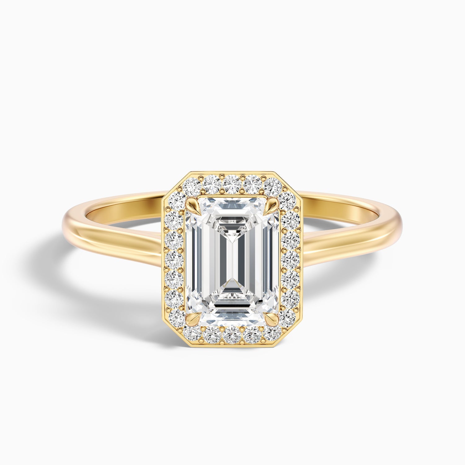 Lara 1 Carat Emerald Cut Halo Moissanite Diamond Ring in 14k Rose Gold
