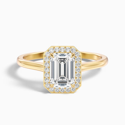 Lara 1.5 Carat Emerald Cut Halo Moissanite Diamond Ring in 18k White Gold