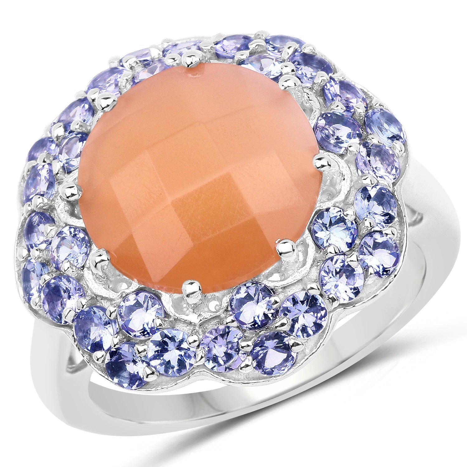 7.20 Carat Genuine Peach Moonstone and Tanzanite .925 Sterling Silver Ring by Bids.com