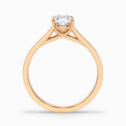 Carla 4 Carat Oval Cut Side Stone Pave Moissanite Diamond Ring in 10k Yellow Gold