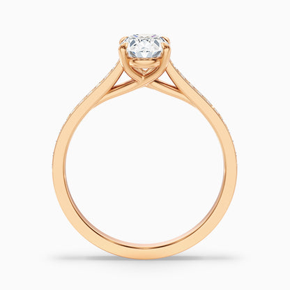 Carla 1.5 Carat Oval Cut Side Stone Pave Moissanite Diamond Ring in 14k Rose Gold