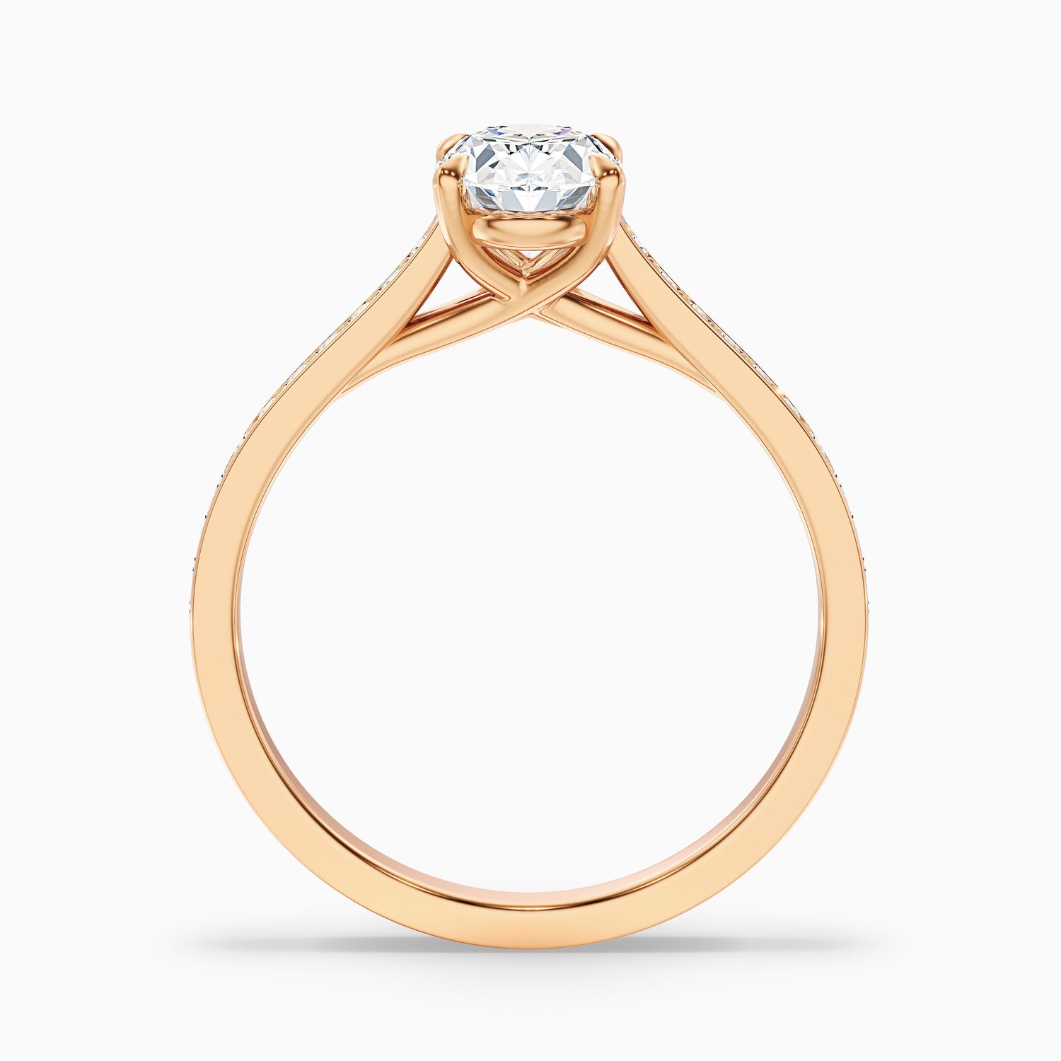 Carla 1 Carat Oval Cut Side Stone Pave Moissanite Diamond Ring in 10k Yellow Gold