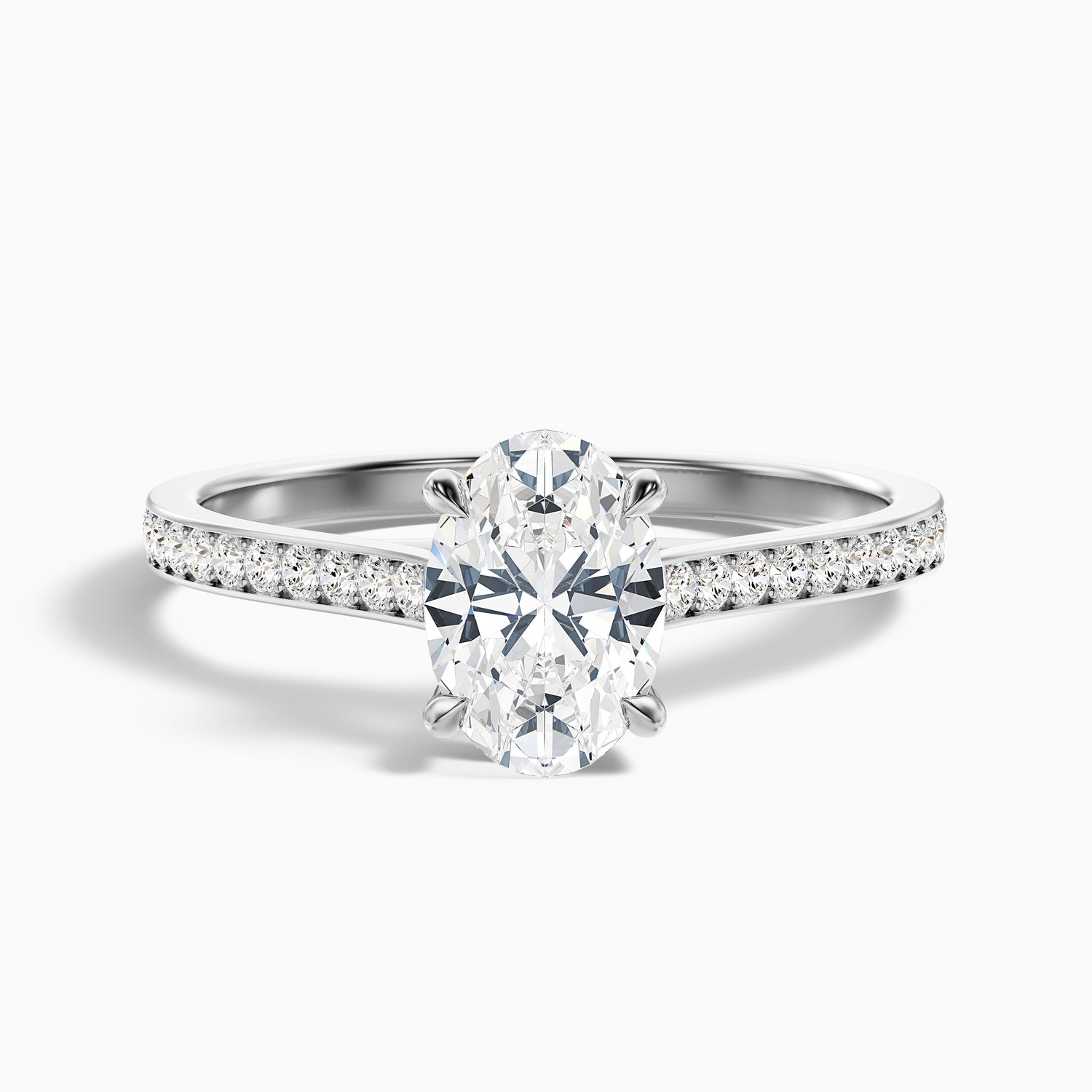 Carla 4.5 Carat Oval Cut Side Stone Pave Moissanite Diamond Ring in 18k Yellow Gold