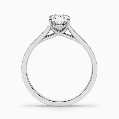Carla 3.5 Carat Oval Cut Side Stone Pave Moissanite Diamond Ring in 14k White Gold