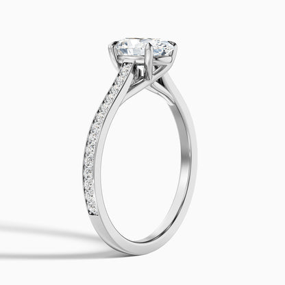 Carla 5 Carat Oval Cut Side Stone Pave Moissanite Diamond Ring in 14k Yellow Gold