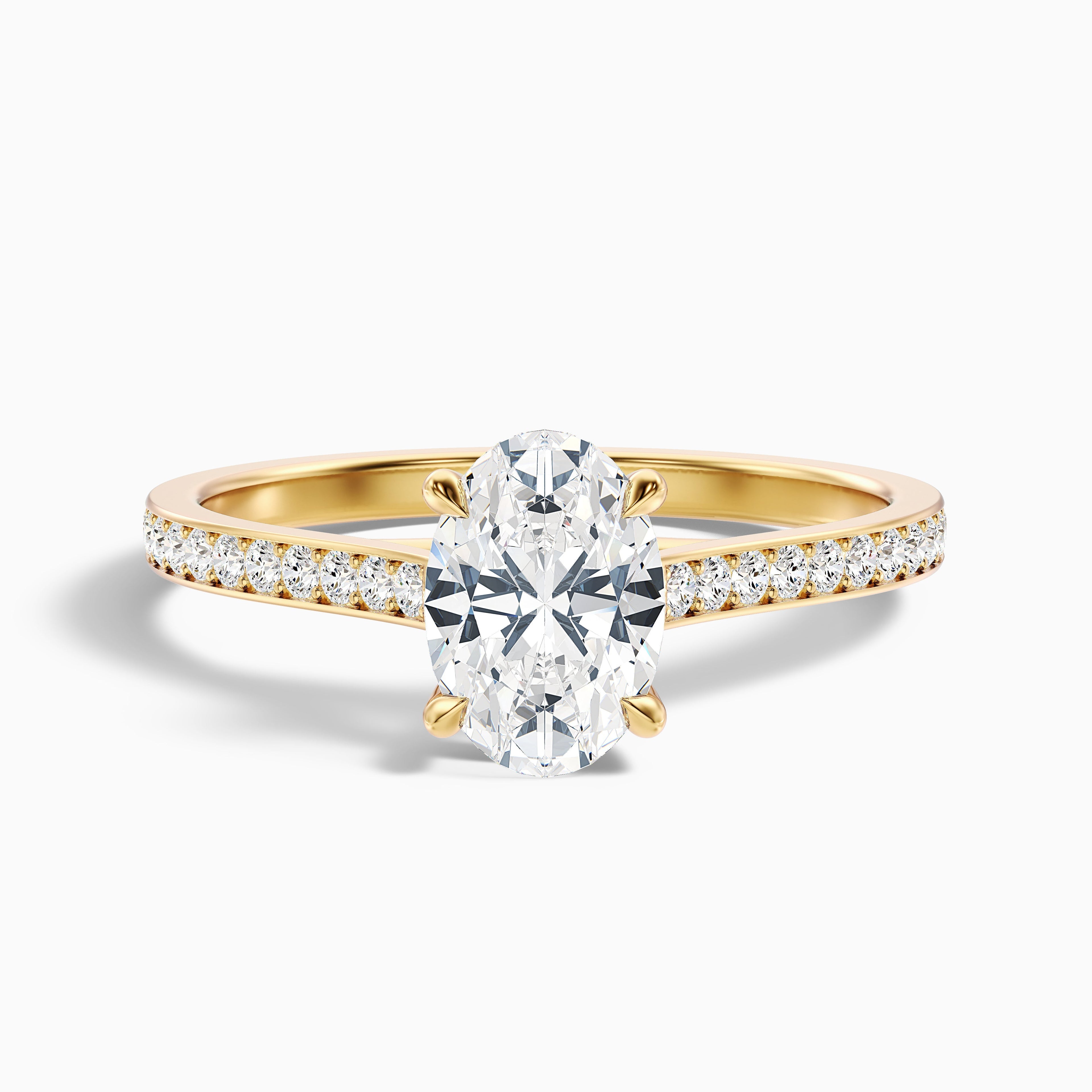 Carla 5 Carat Oval Cut Side Stone Pave Moissanite Diamond Ring in 18k White Gold