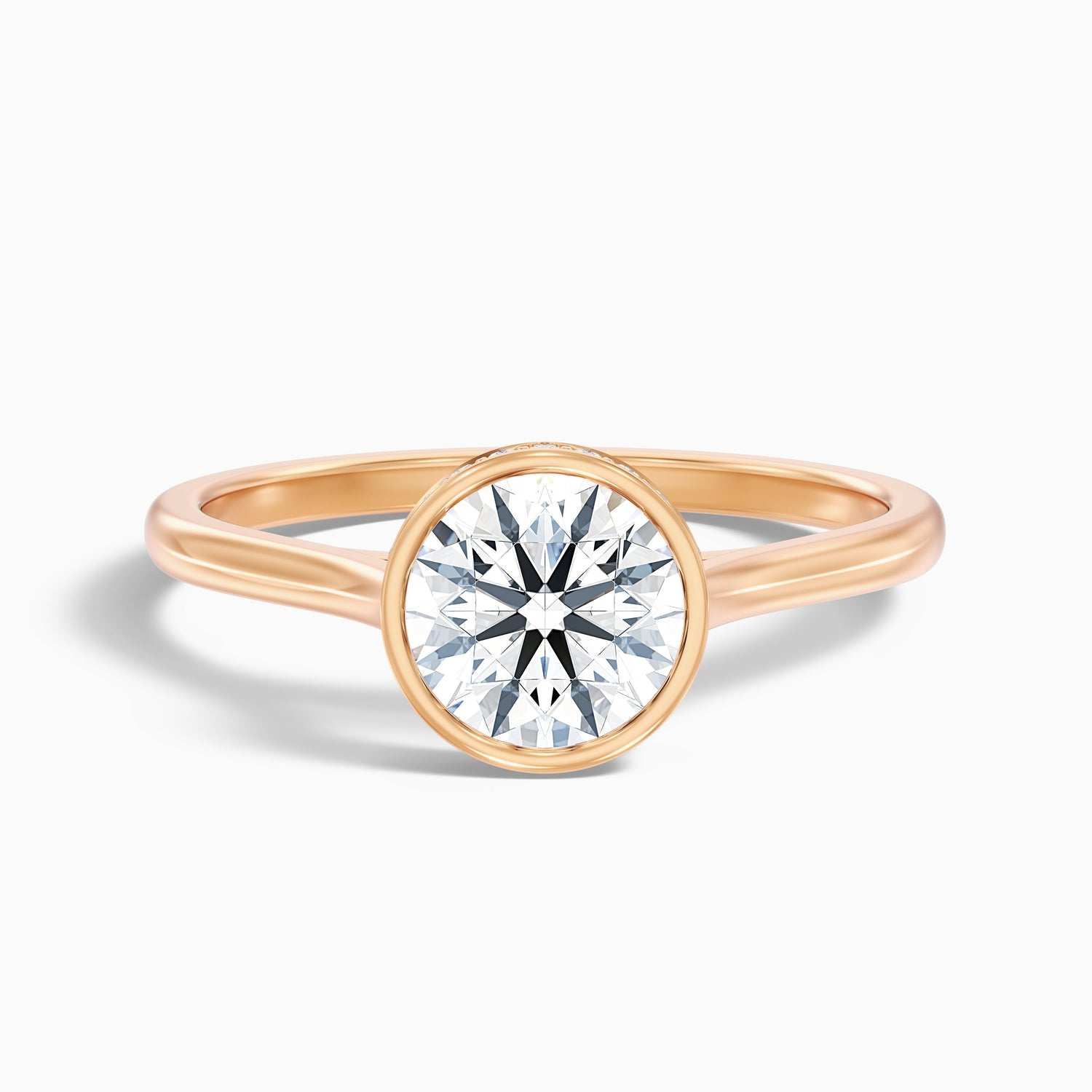 Angel 5 Carat Round Bezel Set Moissanite Diamond Ring with Hidden Halo in 10k Yellow Gold  DestGlow