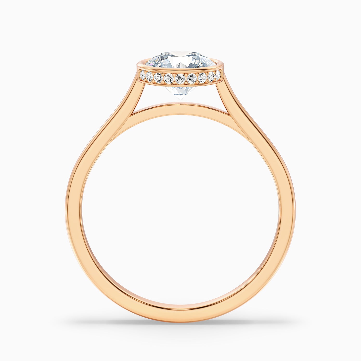 Angel 5 Carat Round Bezel Set Moissanite Diamond Ring with Hidden Halo in 10k Rose Gold