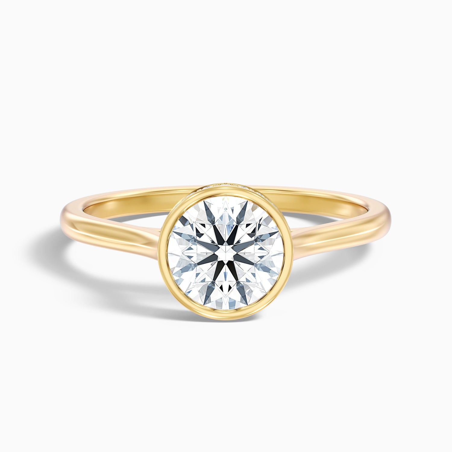 Angel 1.5 Carat Round Bezel Set Moissanite Diamond Ring with Hidden Halo in 14k Rose Gold