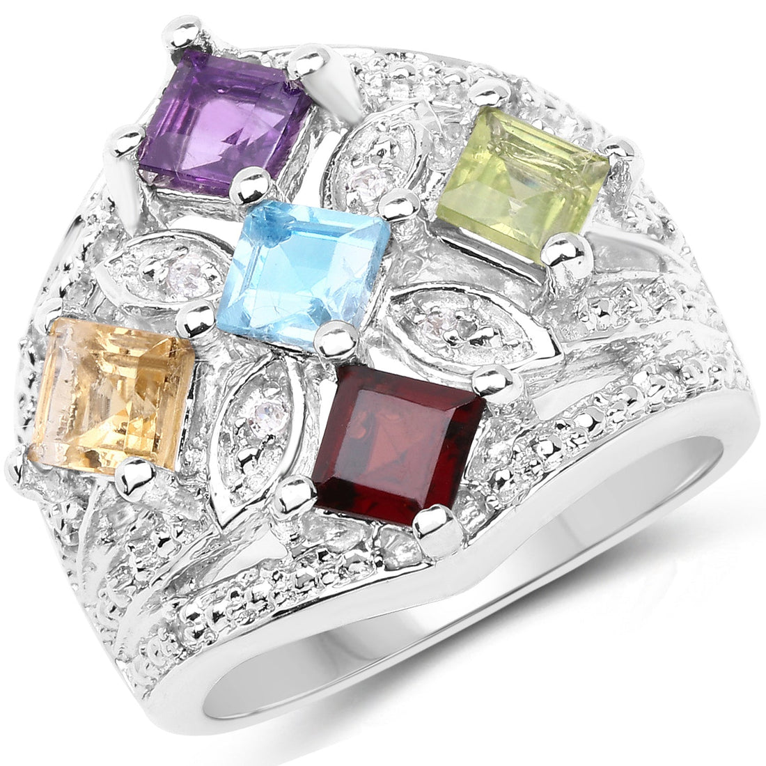 1.67 Carat Genuine Multi Stone .925 Sterling Silver Ring by Bids.com