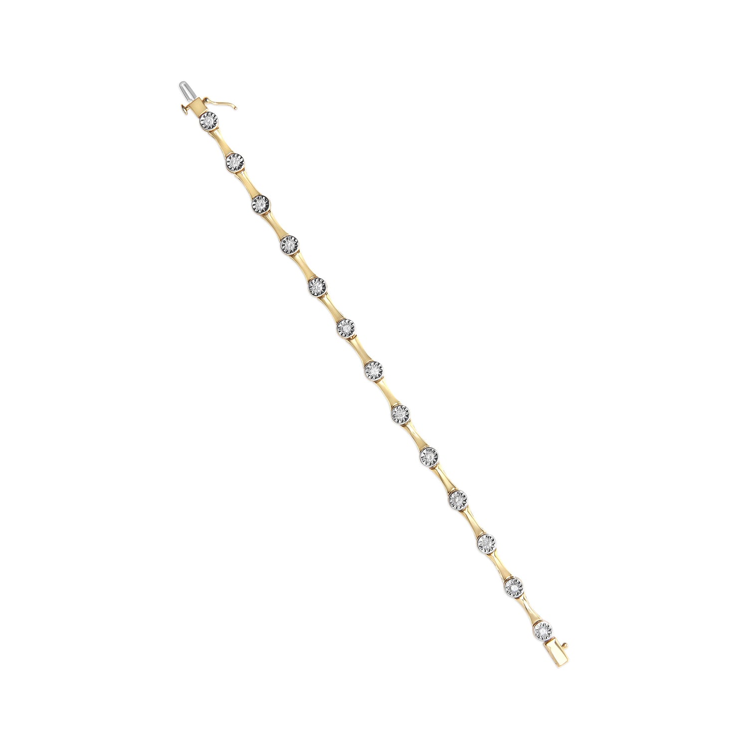 10K Yellow Gold Plated .925 Sterling Silver 1.0 Cttw Miracle Set Diamond Bezel Style Station Link Bracelet (H-I Color, I3 Clarity) - Size 7" by Bids.com