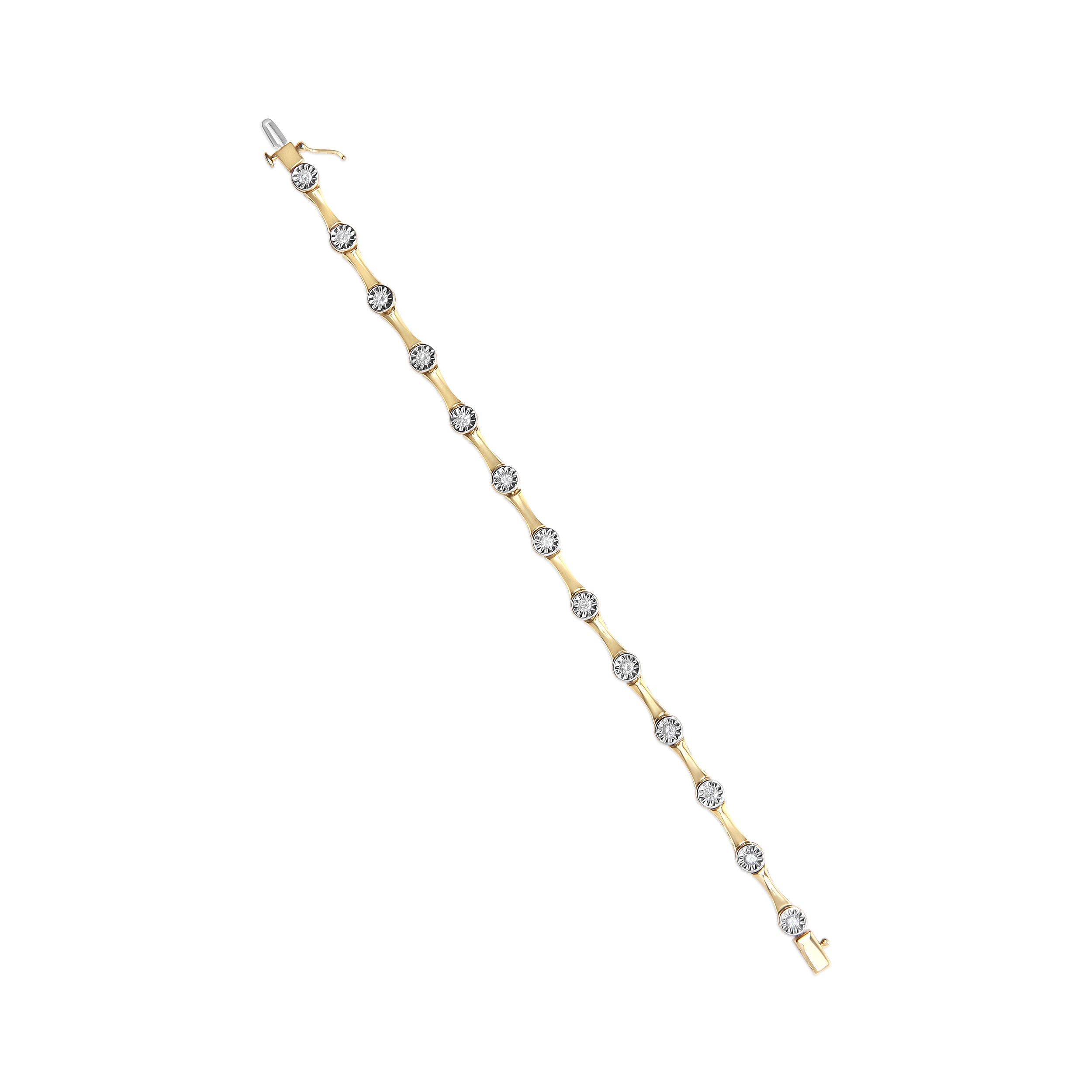 10K Yellow Gold Plated .925 Sterling Silver 1.0 Cttw Miracle Set Diamond Bezel Style Station Link Bracelet (H-I Color, I3 Clarity) - Size 7" by Bids.com