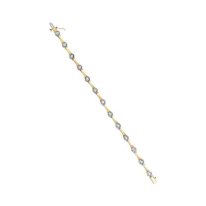10K Yellow Gold Plated .925 Sterling Silver 1.0 Cttw Miracle Set Diamond Bezel Style Station Link Bracelet (H-I Color, I3 Clarity) - Size 7" by Bids.com