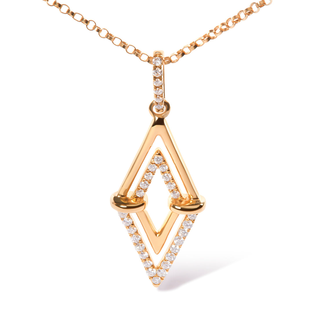 14K Yellow Gold 1/4 Cttw Diamond Double Triangle Geometric 18" Pendant Necklace (G-H Color, SI1-SI2 Clarity) by Bids.com