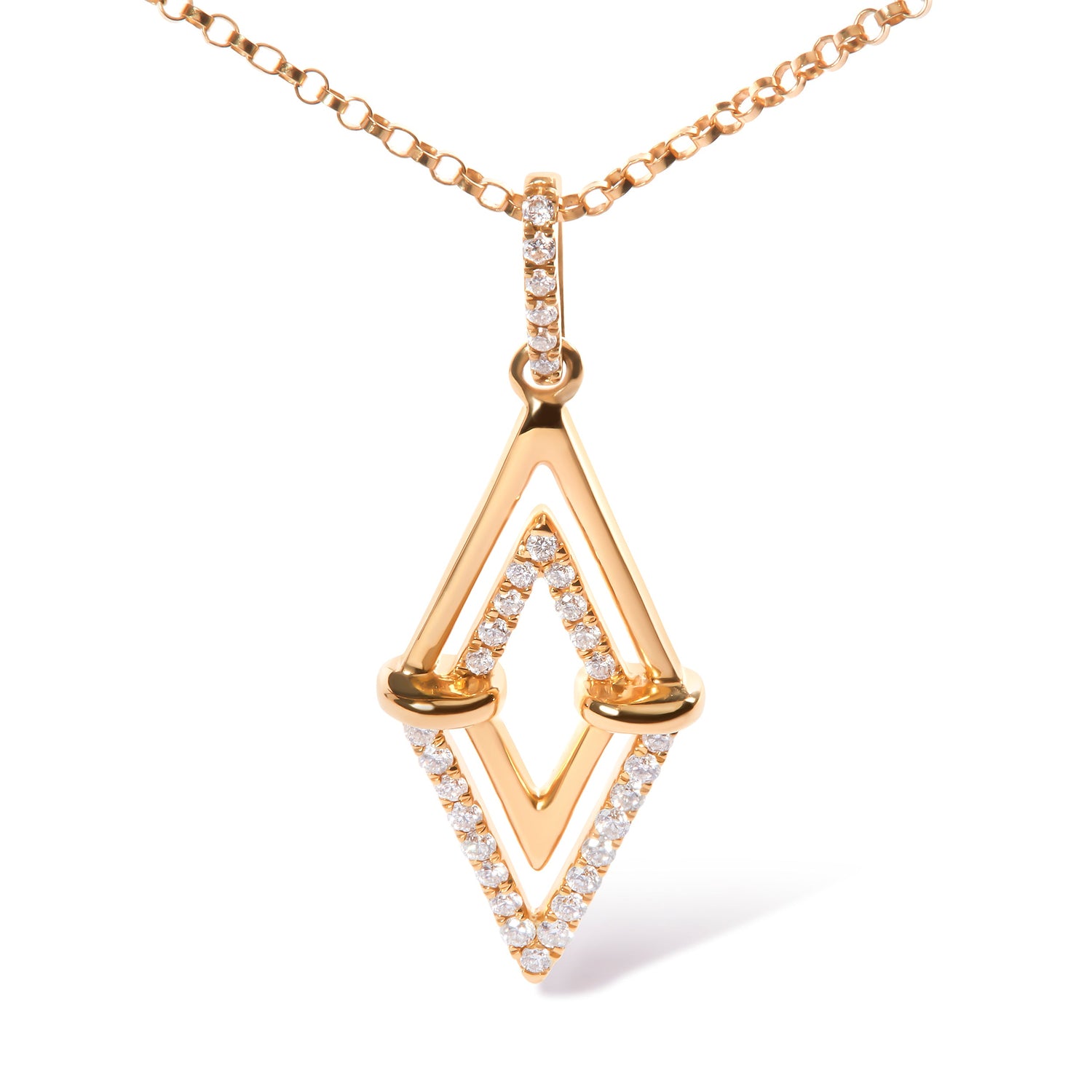 14K Yellow Gold 1/4 Cttw Diamond Double Triangle Geometric 18" Pendant Necklace (G-H Color, SI1-SI2 Clarity) by Bids.com