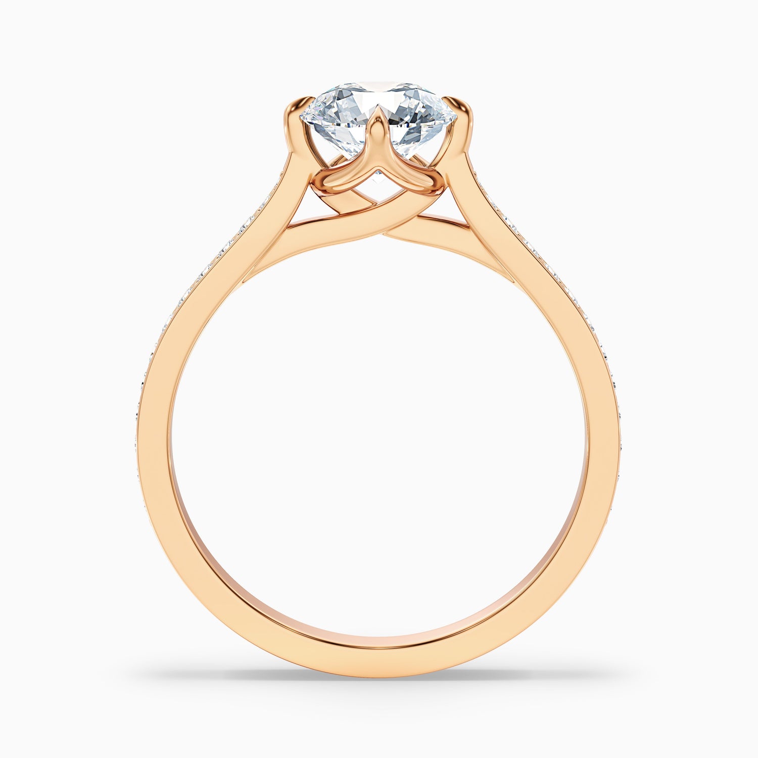 Alexa 5 Carat Round Side Stone Pave Moissanite Diamond Ring in 14k Yellow Gold