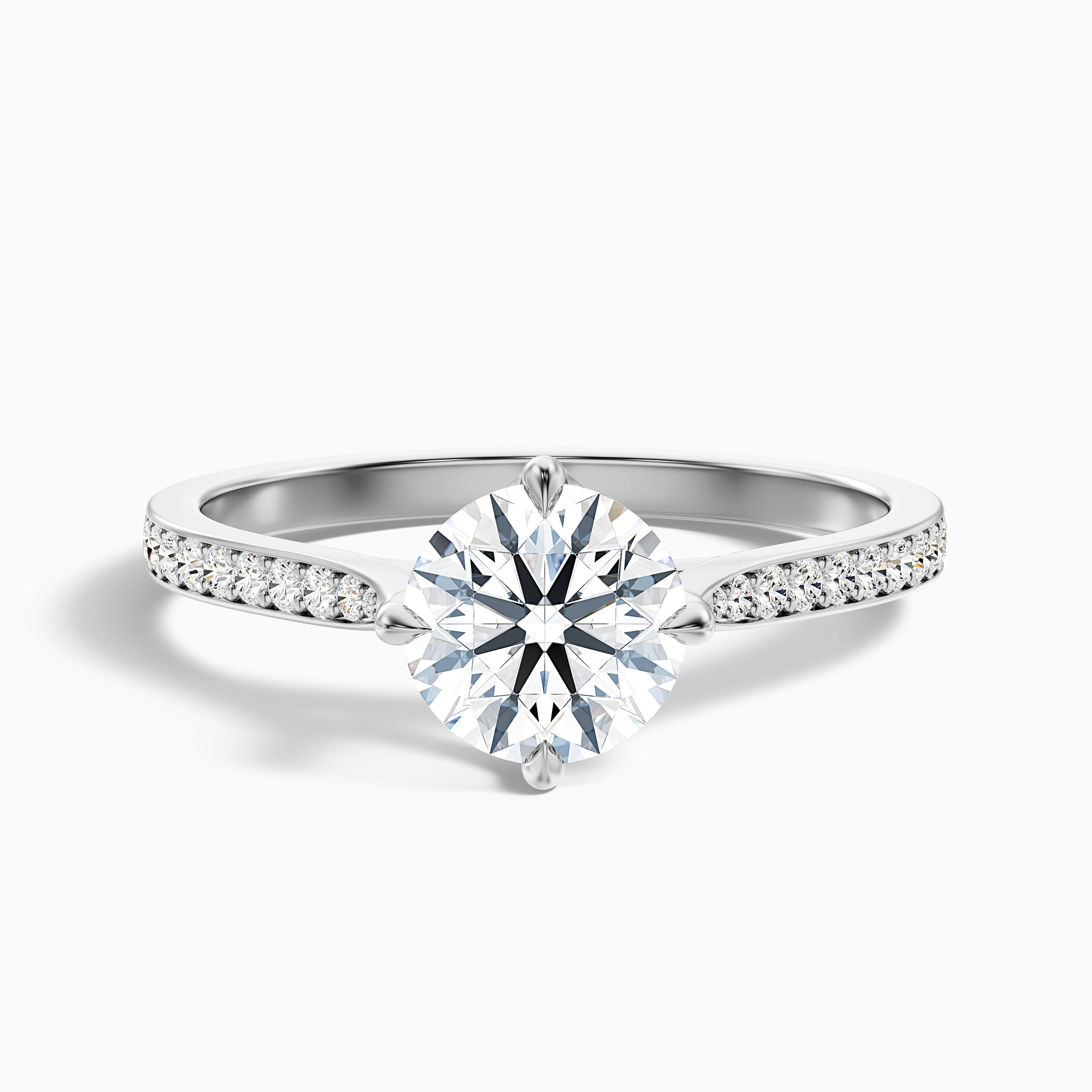 Alexa 1 Carat Round Side Stone Pave Moissanite Diamond Ring in 925 Sterling Silver