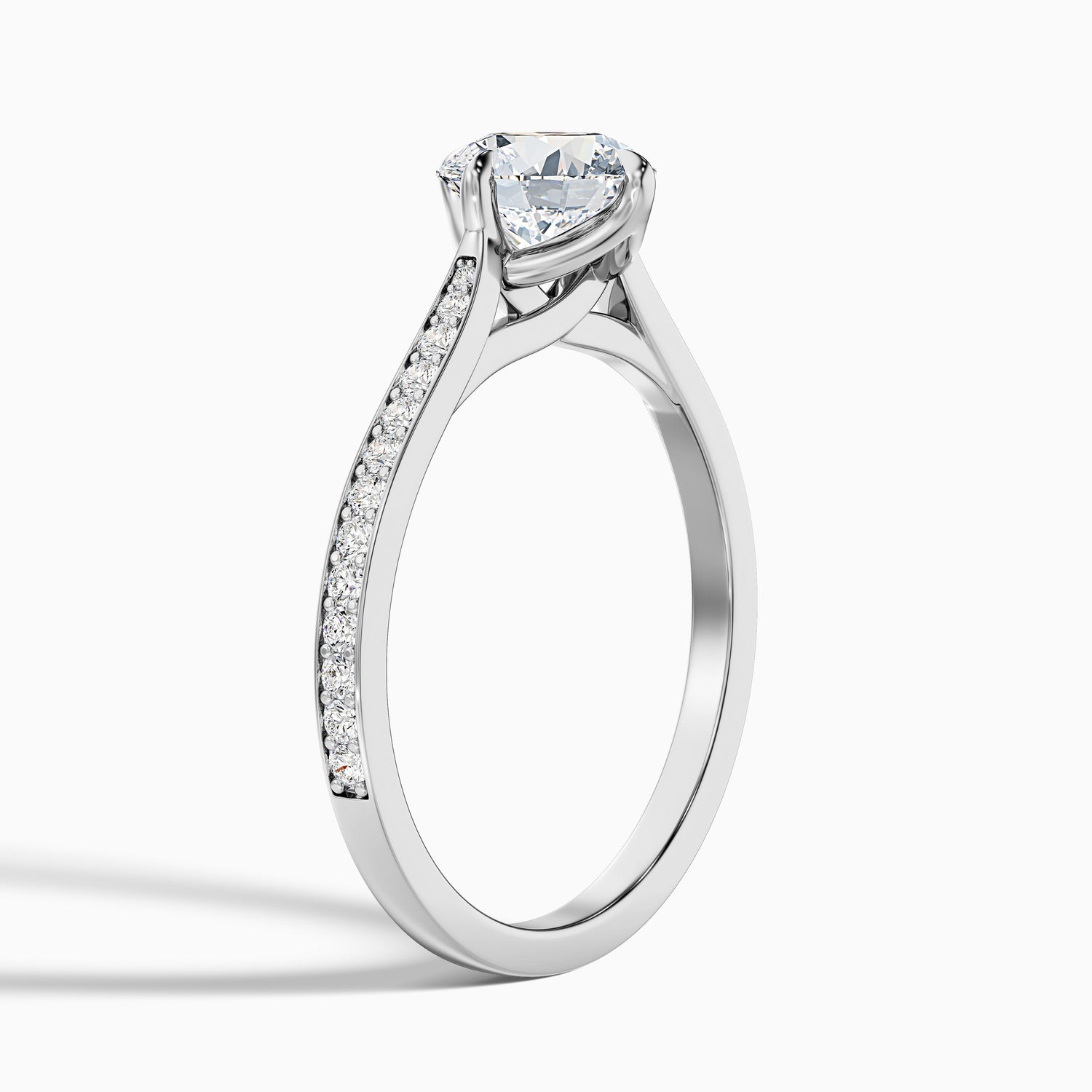 Anna 2 Carat Round Side Stone Pave Lab Grown Engagement Ring in 14k White Gold