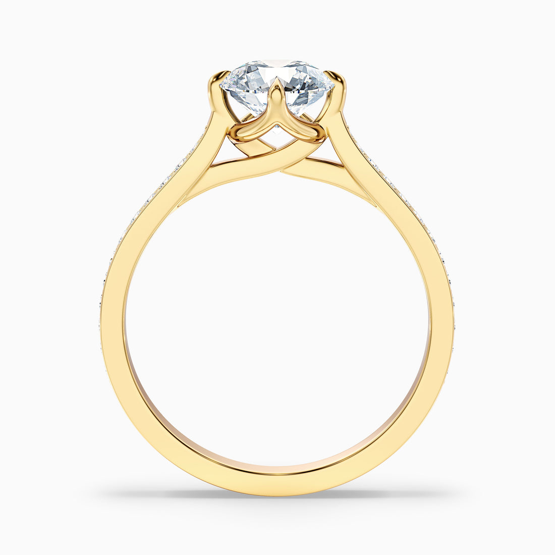 Anna 1 Carat Round Side Stone Pave Lab Grown Engagement Ring in 14k Yellow Gold  DestGlow