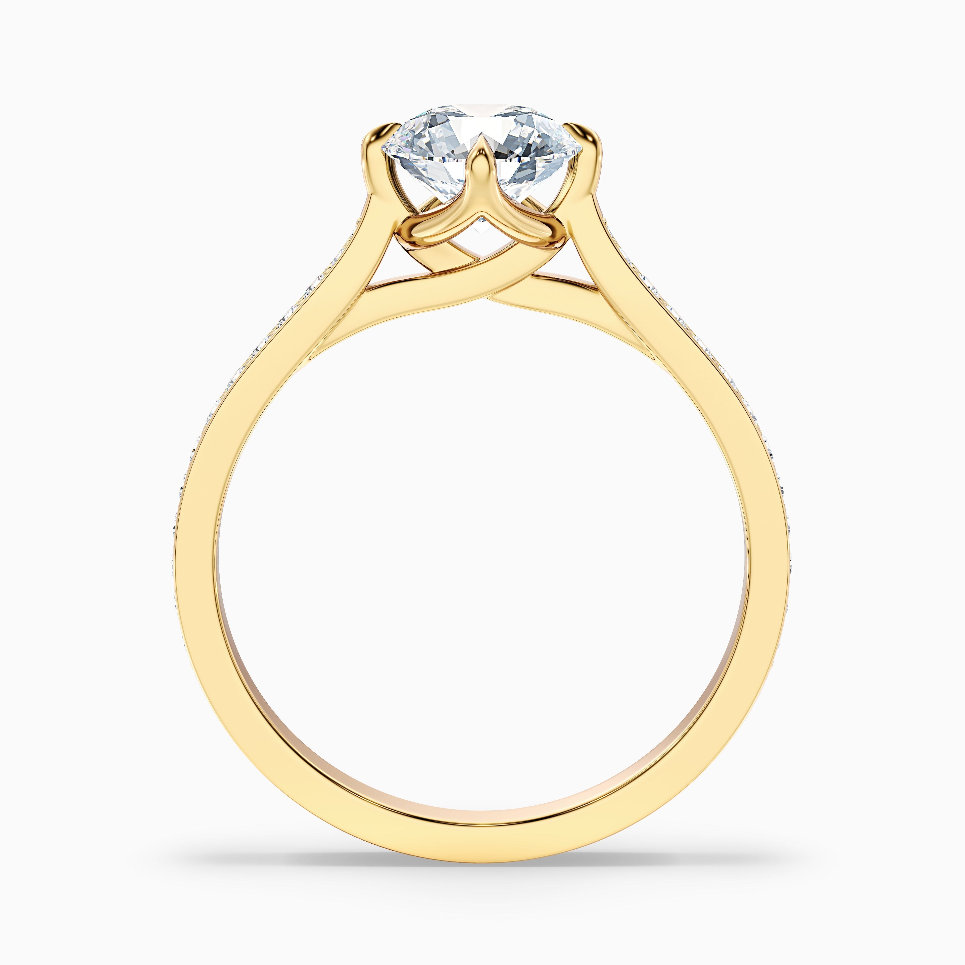Alexa 3.5 Carat Round Side Stone Pave Moissanite Diamond Ring in 18k White Gold