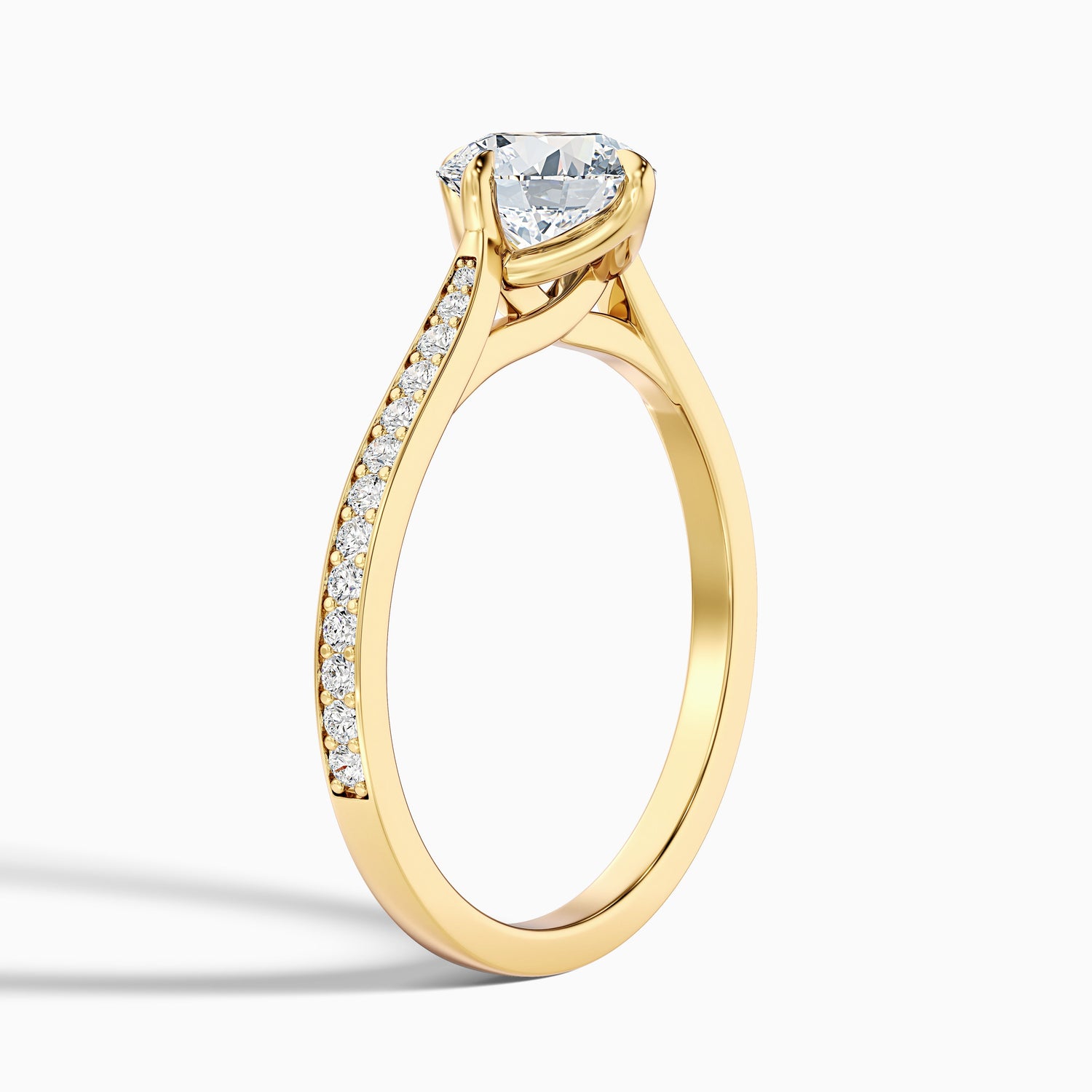 Alexa 1 Carat Round Side Stone Pave Moissanite Diamond Ring in 10k Yellow Gold