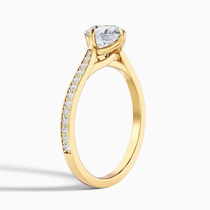 Alexa 1 Carat Round Side Stone Pave Moissanite Diamond Ring in 18k White Gold