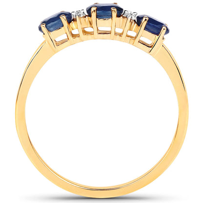 0.70 Carat Genuine Blue Sapphire and White Diamond 10K Yellow Gold Ring  DestGlow