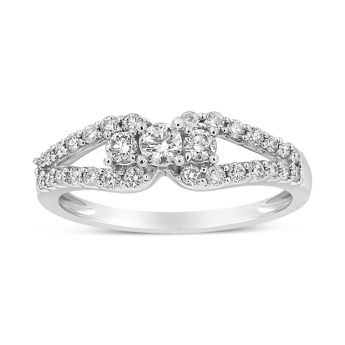 10K White Gold 1/2 Cttw Round Cut Diamond Three Stone Split Shank Band Ring (H-I Color, SI1-SI2 Clarity) - Size 6 by Bids.com