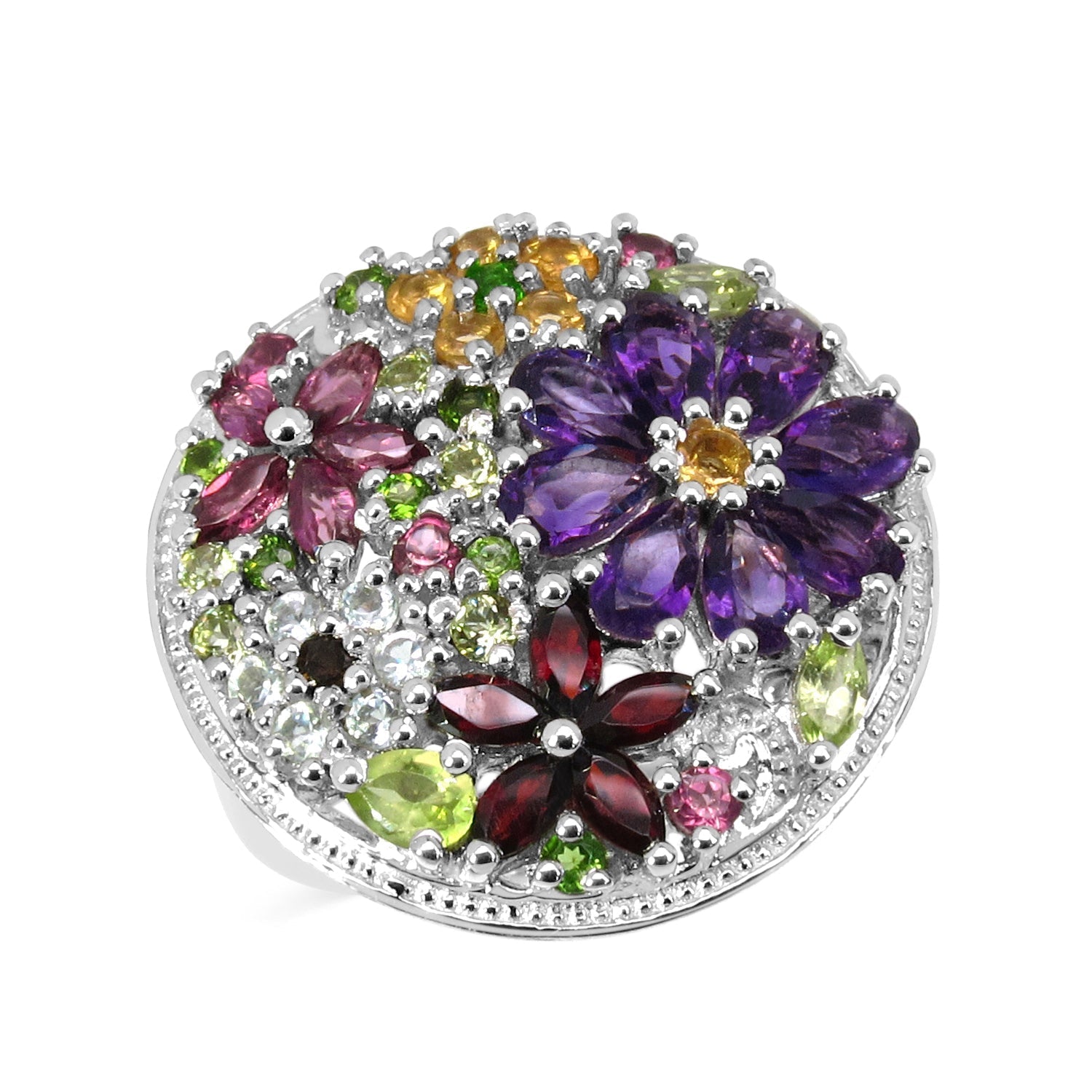 4.02 Carat Genuine Multi Stones .925 Sterling Silver Ring  DestGlow