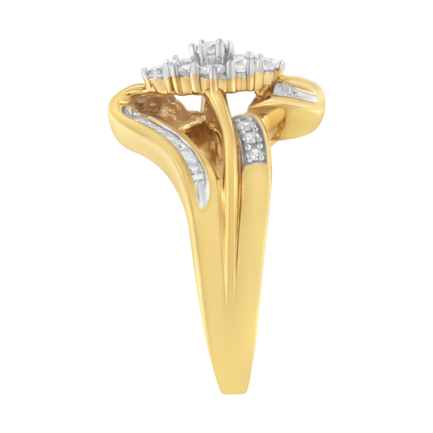 10K Yellow Gold 1/2 cttw Diamond Cluster Cocktail Ring (J-K Clarity, I1-I2 Color) - Size 7 by Bids.com