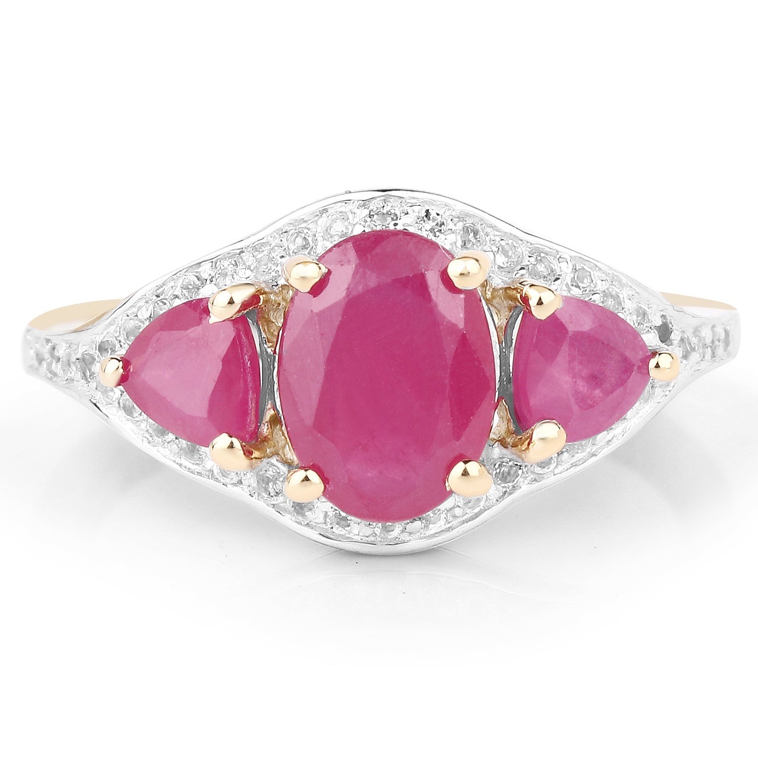 14K Yellow Gold Plated 2.49 Carat Genuine Glass Filled Ruby and White Topaz .925 Sterling Silver Ring by Bids.com
