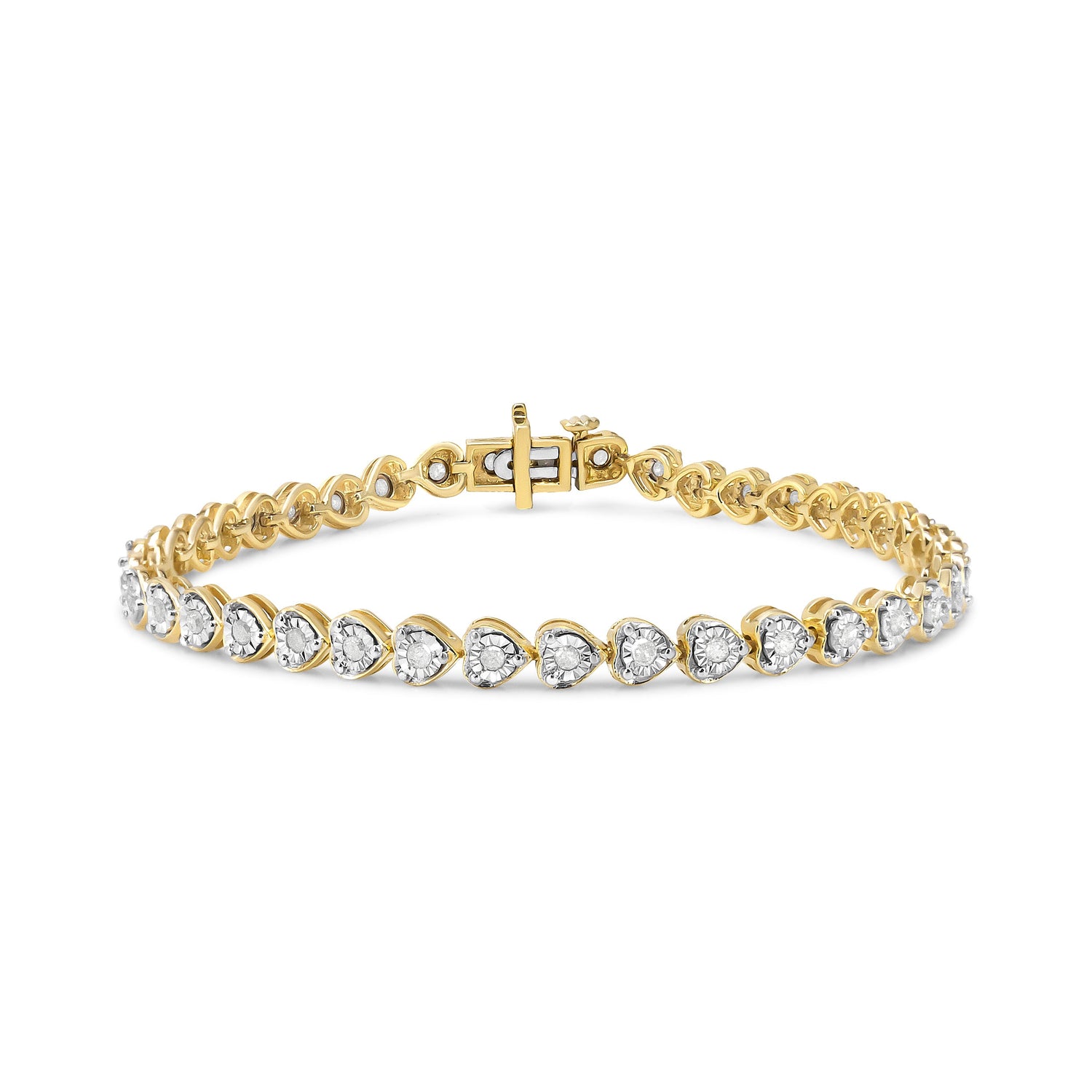 .925 Sterling Silver 1.0 Cttw Miracle Set Diamond Heart-Link 7" Tennis Bracelet (I-J Color, I2-I3 Clarity) by Bids.com