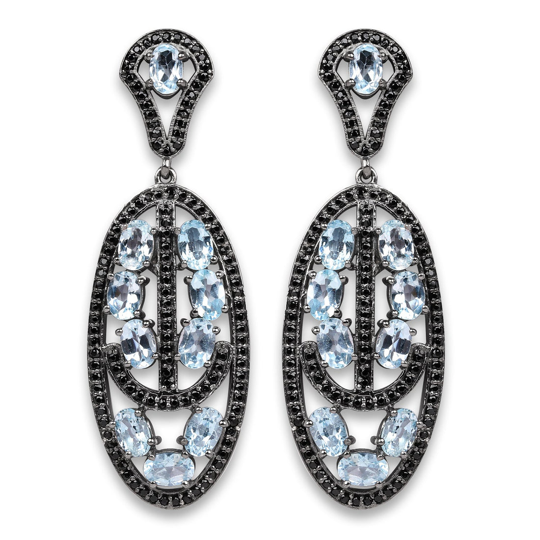 13.80 Carat Genuine Blue Topaz and Black Spinel .925 Sterling Silver Earrings by Bids.com