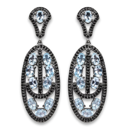 13.80 Carat Genuine Blue Topaz and Black Spinel .925 Sterling Silver Earrings by Bids.com