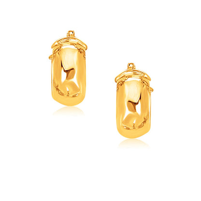 14k Yellow Gold Wide Small Hoop Earrings with Snap Lock by Bids.com