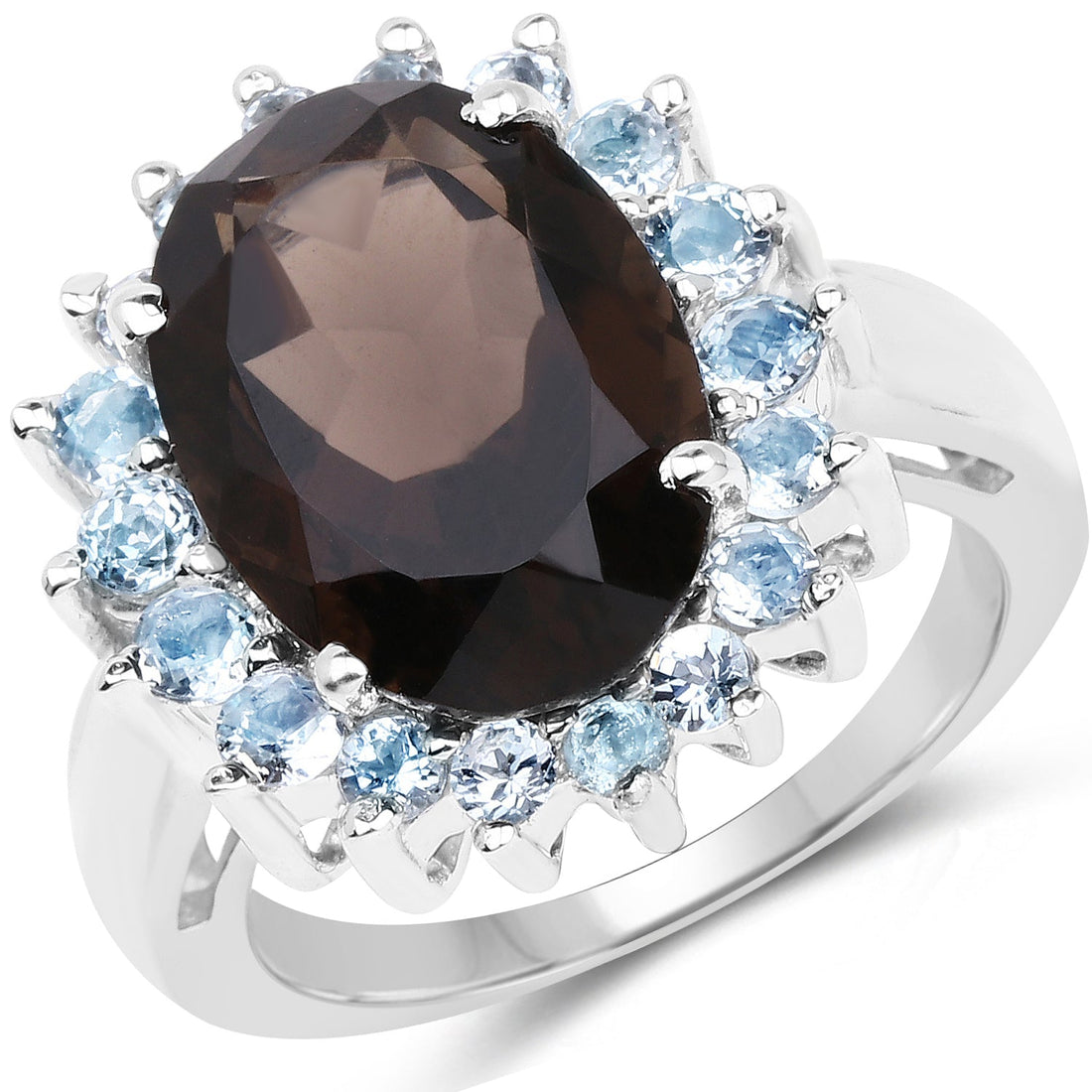 6.79 Carat Genuine Smoky Quartz &amp; Blue Topaz .925 Sterling Silver Ring by Bids.com