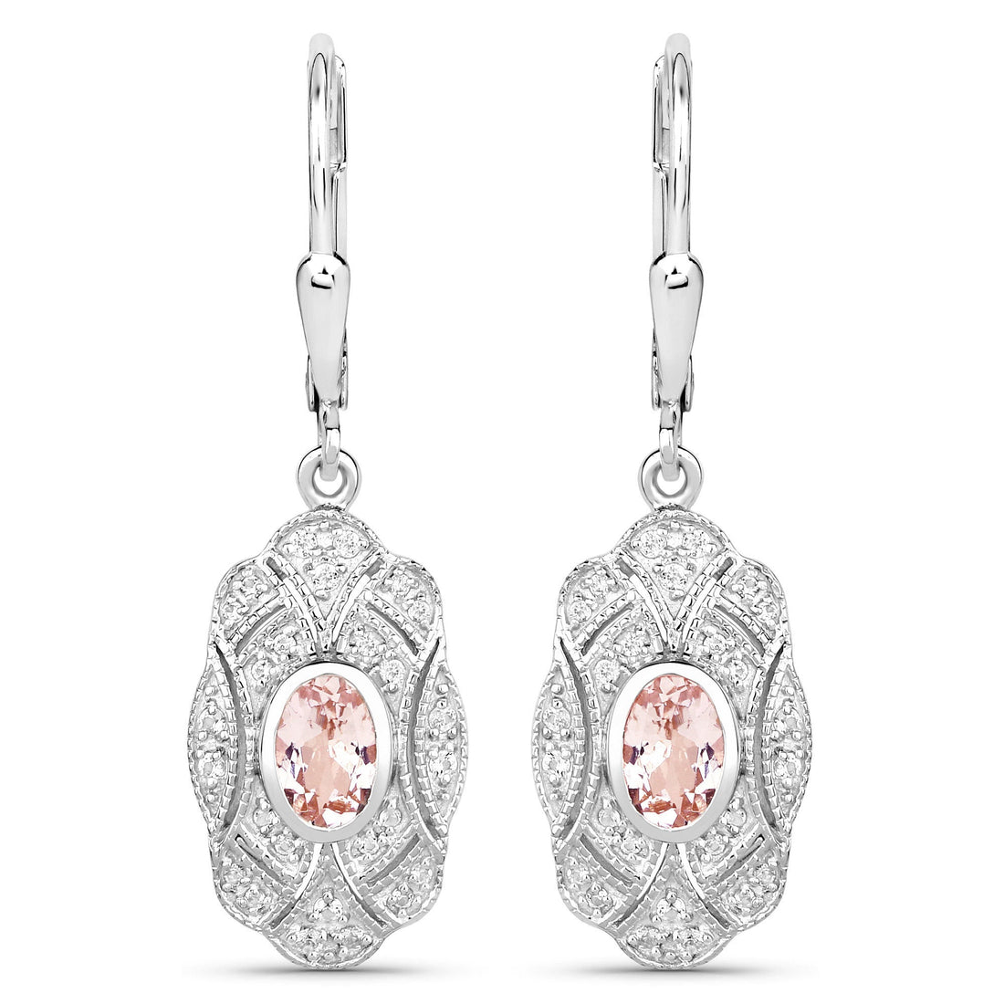 1.04 Carat Genuine Morganite and White Topaz .925 Sterling Silver Earrings by Bids.com