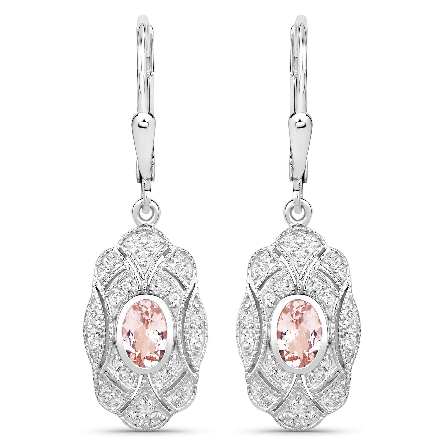 1.04 Carat Genuine Morganite and White Topaz .925 Sterling Silver Earrings by Bids.com