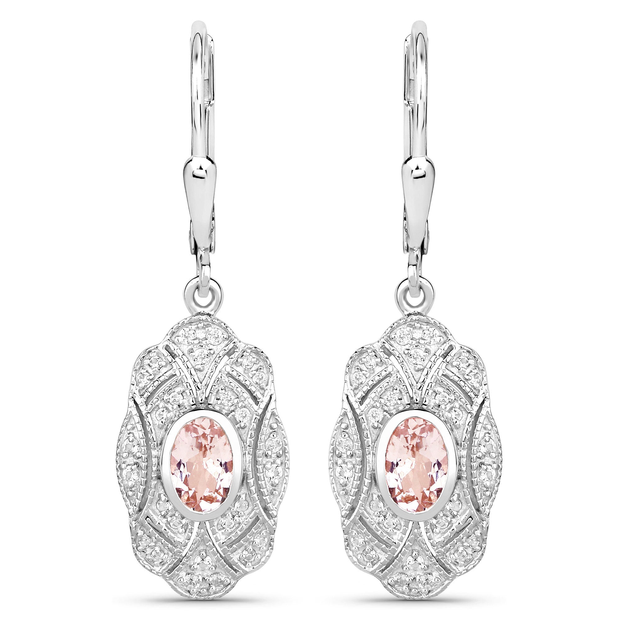 1.04 Carat Genuine Morganite and White Topaz .925 Sterling Silver Earrings by Bids.com