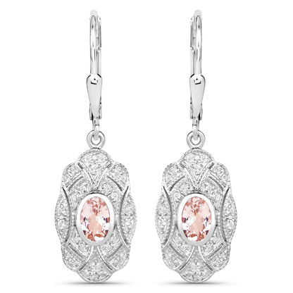 1.04 Carat Genuine Morganite and White Topaz .925 Sterling Silver Earrings by Bids.com