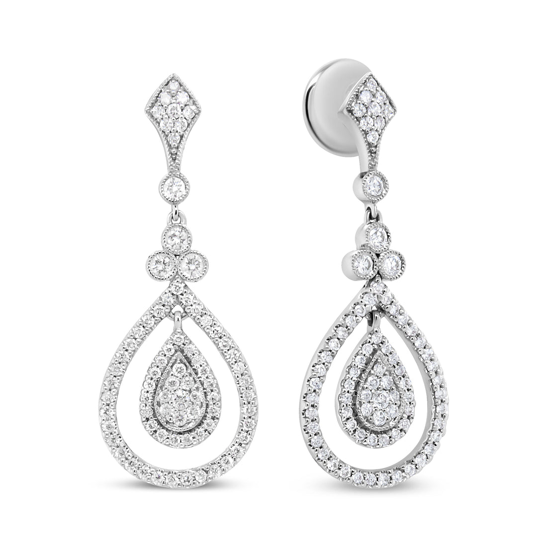 18K White Gold 1 1/4 Cttw Round Diamond Openwork Teardrop-Shaped Dangle Earrings (F-G Color, VS1-VS2 Clarity) by Bids.com
