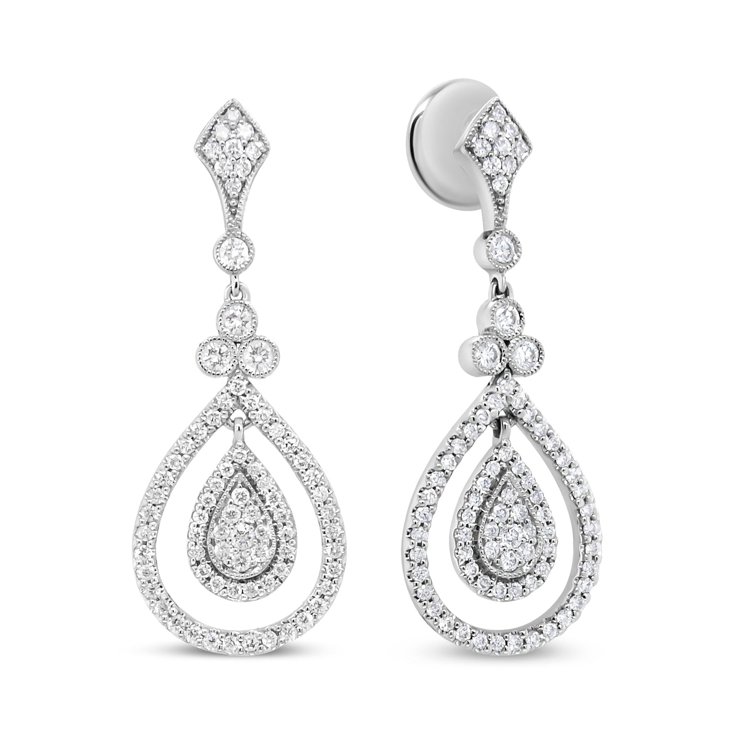18K White Gold 1 1/4 Cttw Round Diamond Openwork Teardrop-Shaped Dangle Earrings (F-G Color, VS1-VS2 Clarity) by Bids.com