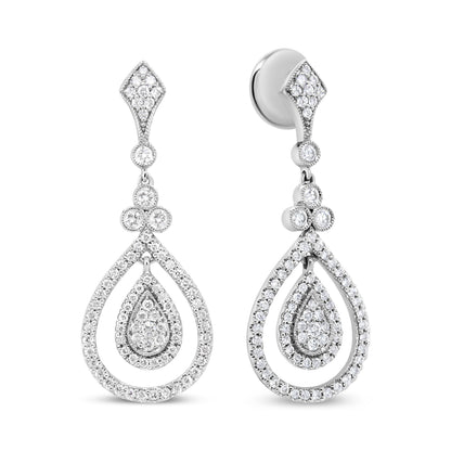 18K White Gold 1 1/4 Cttw Round Diamond Openwork Teardrop-Shaped Dangle Earrings (F-G Color, VS1-VS2 Clarity) by Bids.com