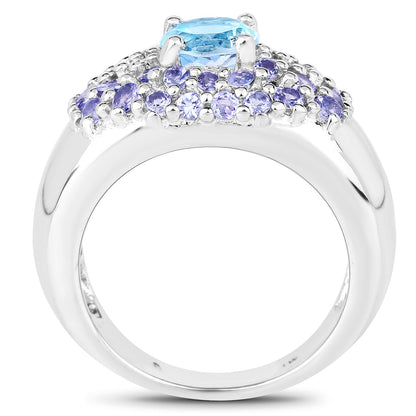 2.78 Carat Genuine Blue Topaz and Tanzanite .925 Sterling Silver Ring by Bids.com