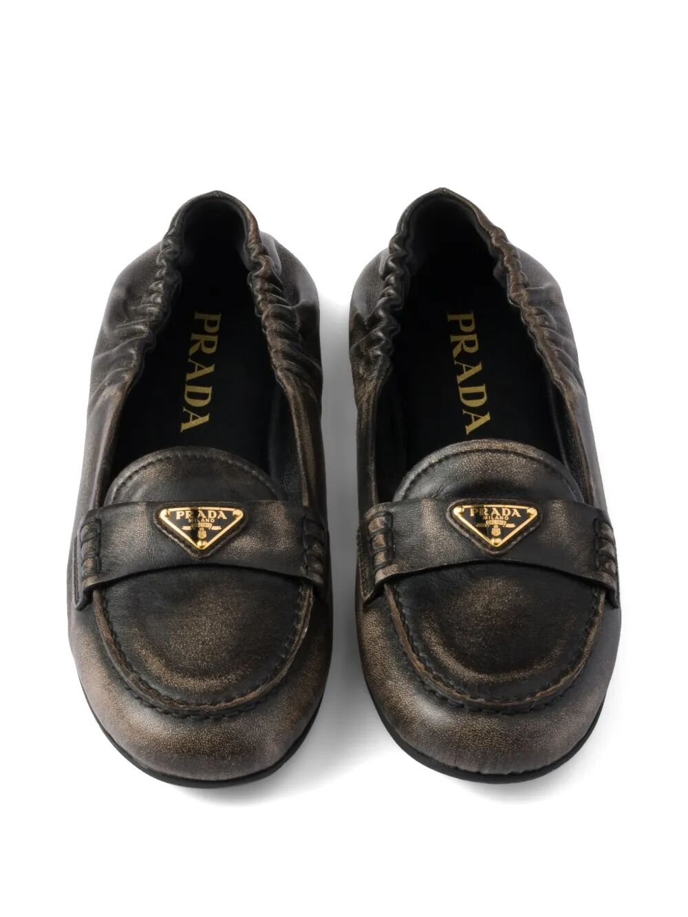 Prada Women Deconstructed And Flexible Nappa Leather Loafers by Luosophy