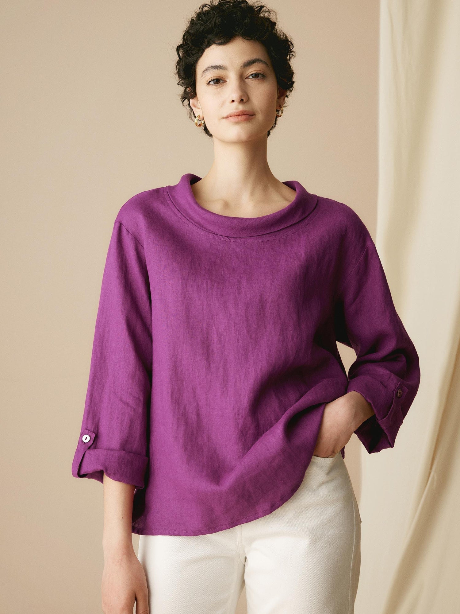 100% Linen Draped Neck Top HOLLIS by LINTICO