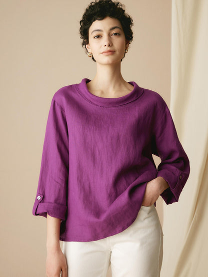 100% Linen Draped Neck Top HOLLIS by LINTICO